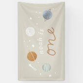 ‘Eerste reis’ Beige Space Theme 1e verjaardag Spandoek (Verticaal)