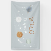 ‘Eerste reis’ Blue Space Theme 1e verjaardag Spandoek (Verticaal)