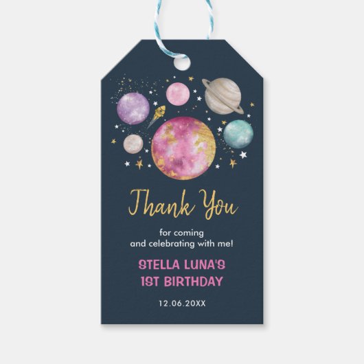 Eerste reis over de zon bij het ruimtevaartmeisje cadeaulabel (Voorkant)