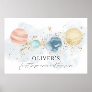 Eerste reis rond de achtergrond van de zonnebanner poster