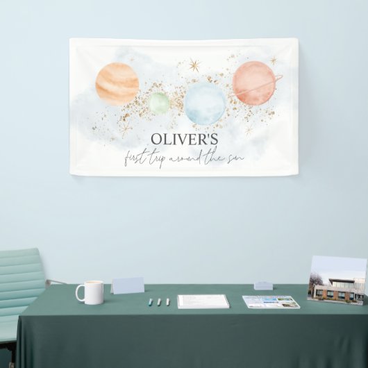 Eerste reis rond de achtergrond van de zonnebanner spandoek (Beurs)