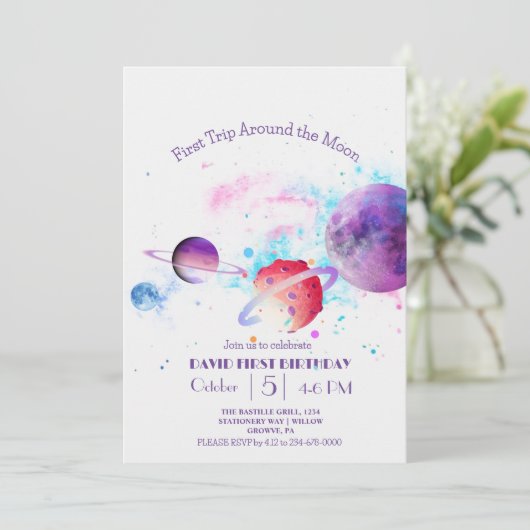 Eerste reis rond de maan 1e verjaardag   kaart (Staand voorkant)