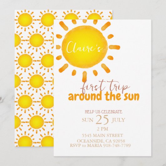 eerste reis rond de sun Birthday Invitation Kaart (Voorkant / Achterkant)