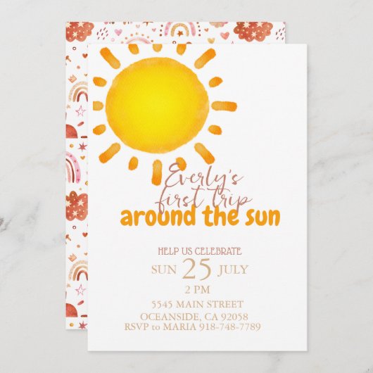 eerste reis rond de sun Birthday Invitation Kaart (Voorkant / Achterkant)