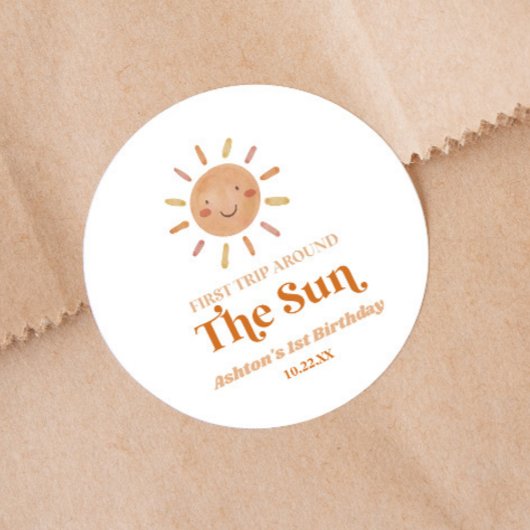 Eerste reis rond de Sun Boho 1e verjaardag Ronde Sticker