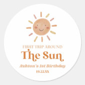 Eerste reis rond de Sun Boho 1e verjaardag Ronde Sticker (Voorkant)