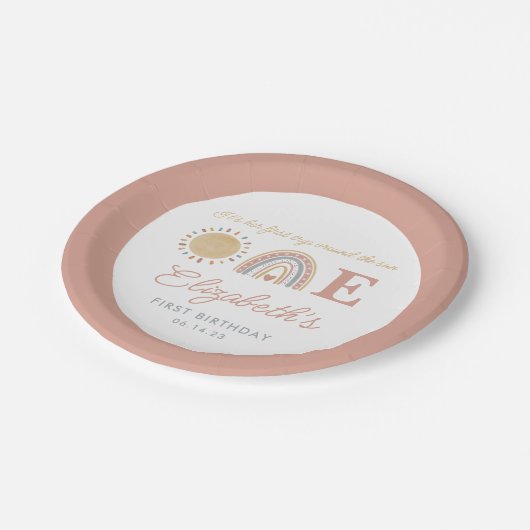 Eerste reis rond de Sun Boho 1st Birthday Paper Papieren Bordje (Gekanteld)