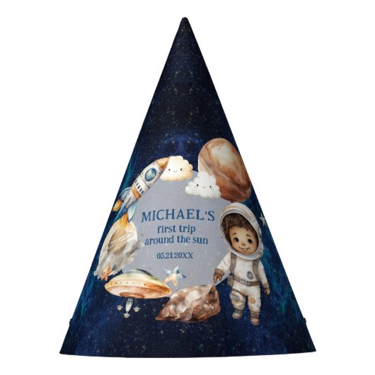 Eerste reis rond de Sun Galaxy 1st Birthday Pet Feesthoedjes (Voorkant)