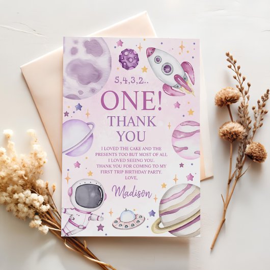Eerste reis rond de Sun Girl Space 1e verjaardag Bedankkaart