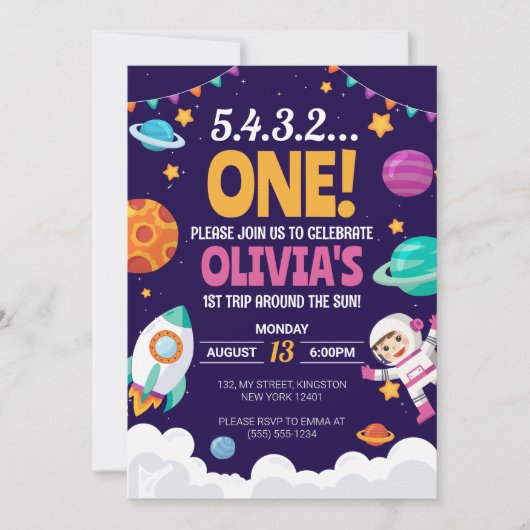 Eerste reis rond de Sun Girl Space 1e verjaardag Kaart (Voorkant)