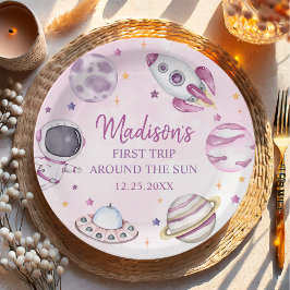 Eerste reis rond de Sun Girl Space 1e verjaardag Papieren Bordje