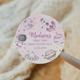 Eerste reis rond de Sun Girl Space 1e verjaardag Ronde Sticker