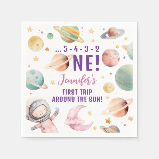 Eerste reis rond de Sun Girl Space 1e verjaardag Servet (Voorkant)