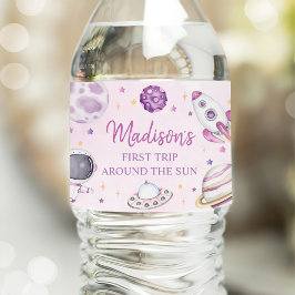 Eerste reis rond de Sun Girl Space 1e verjaardag Waterfles Etiket