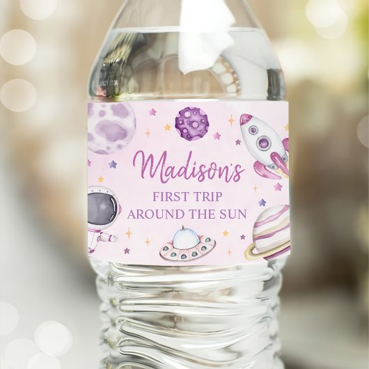 Eerste reis rond de Sun Girl Space 1e verjaardag Waterfles Etiket
