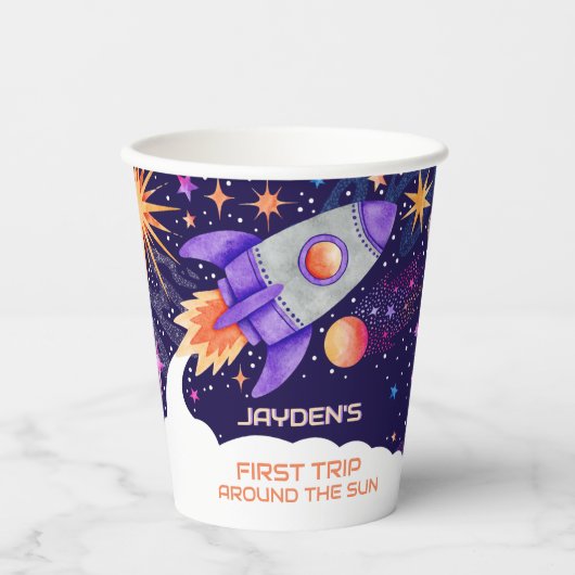 Eerste reis rond de Sun Rocket Astronaut Space Papieren Bekers (Voorkant)