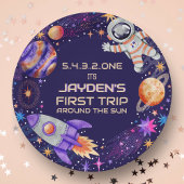 Eerste reis rond de Sun Rocket Astronaut Space Papieren Bordje