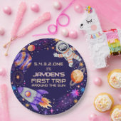 Eerste reis rond de Sun Rocket Astronaut Space Papieren Bordje (Feest)