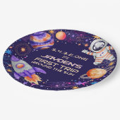 Eerste reis rond de Sun Rocket Astronaut Space Papieren Bordje (Gekanteld)