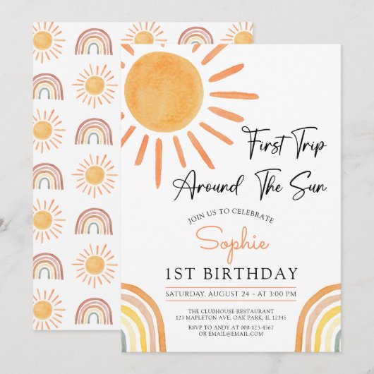 Eerste reis rond de uitnodiging van Sun Boho Birth (Voorkant / Achterkant)