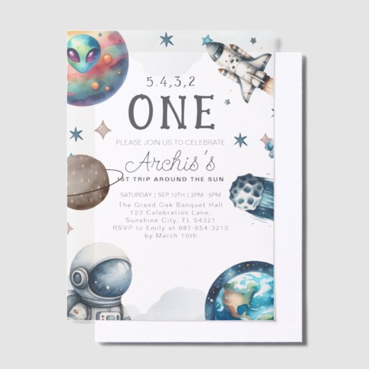 Eerste reis rond de verjaardag van de astronaut vellum uitnodigingen (Offset)