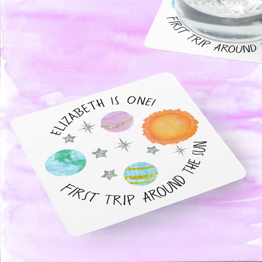 Eerste reis rond de verjaardag van het zonnetje kartonnen onderzetters