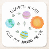 Eerste reis rond de verjaardag van het zonnetje kartonnen onderzetters (Voorkant)