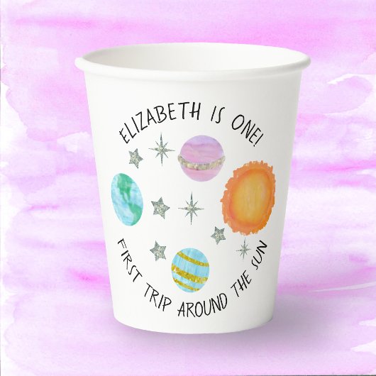 Eerste reis rond de verjaardag van het zonnetje papieren bekers