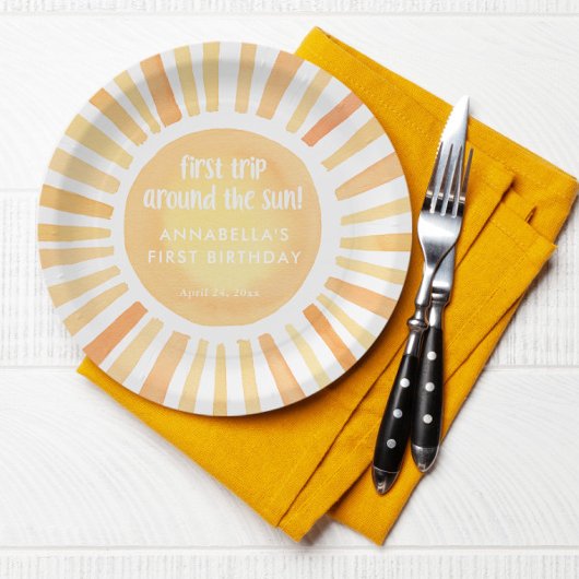 Eerste reis rond de zon 1e eerste verjaardagsfeest papieren bordje