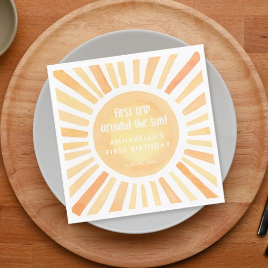 Eerste reis rond de zon 1e eerste verjaardagsfeest servet
