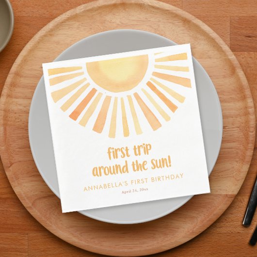 Eerste reis rond de zon 1e eerste verjaardagsfeest servet