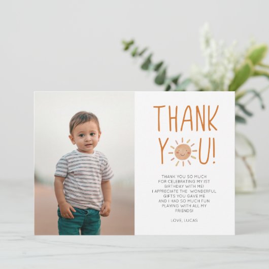 Eerste reis rond de Zon 1e verjaardag Bedankkaart (Staand voorkant)