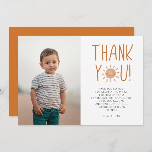 Eerste reis rond de Zon 1e verjaardag Bedankkaart (Voorkant / Achterkant)