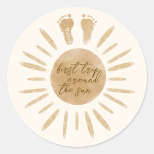 Eerste reis rond de zon 1e verjaardag Boho Ronde Sticker