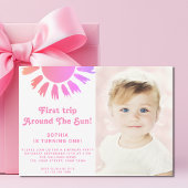 Eerste reis rond de zon 1e verjaardag foto roze kaart