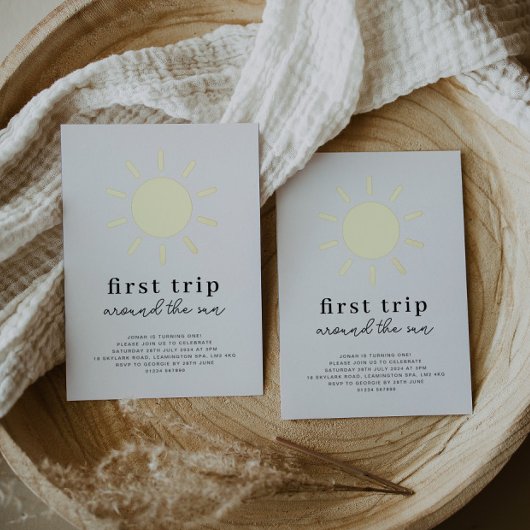 Eerste reis rond de zon 1e verjaardag goud folie uitnodiging