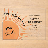 Eerste reis rond de zon 1e verjaardag horizontaal acryl uitnodigingen (Voorkant)