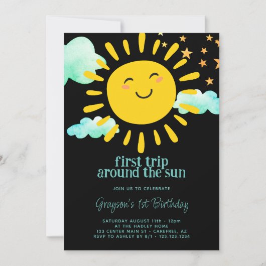 Eerste reis rond de zon 1e verjaardag kaart (Voorkant)