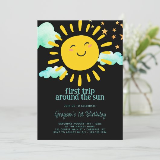 Eerste reis rond de zon 1e verjaardag kaart (Staand voorkant)