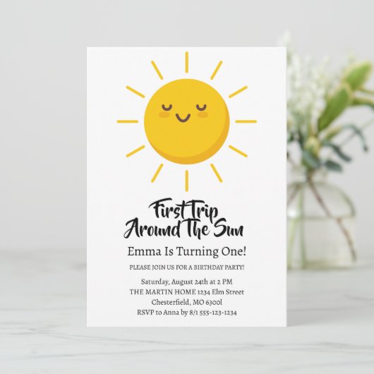 Eerste Reis Rond De Zon 1e Verjaardag Kaart (Staand voorkant)