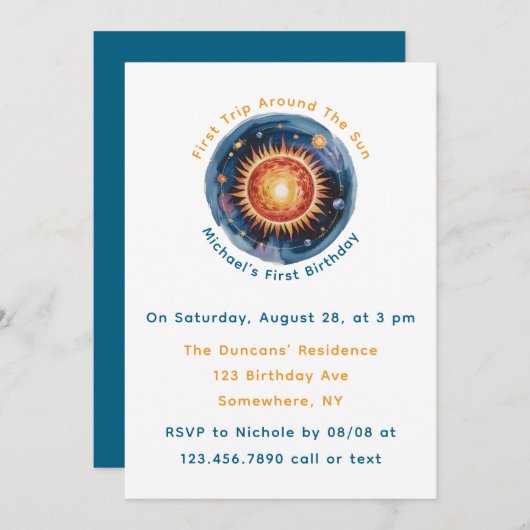 Eerste reis rond de Zon 1e verjaardag Kaart (Voorkant / Achterkant)