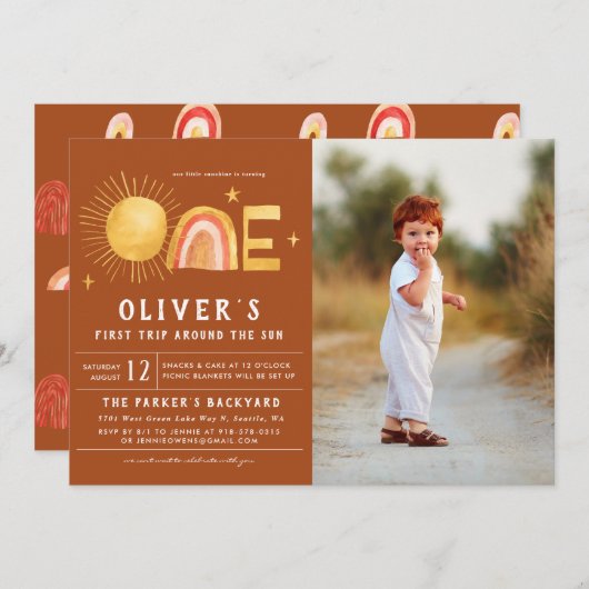 Eerste reis rond de zon | 1e verjaardag kaart (Voorkant / Achterkant)