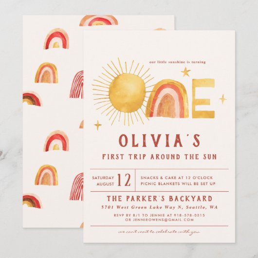 Eerste reis rond de zon | 1e verjaardag kaart (Voorkant / Achterkant)