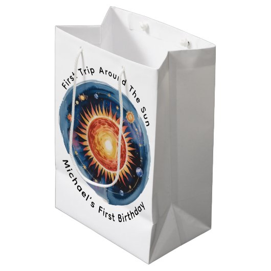 Eerste reis rond de Zon 1e verjaardag Medium Cadeauzakje (Voorkant Gekanteld)