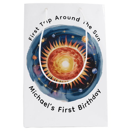 Eerste reis rond de Zon 1e verjaardag Medium Cadeauzakje (Voorkant)