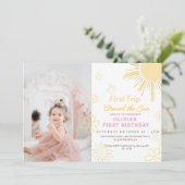 Eerste reis rond de zon 1e verjaardag meisje kaart (Staand voorkant)