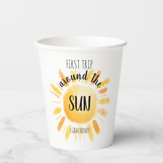 Eerste reis rond de Zon 1e verjaardag Papieren Bekers (Voorkant)
