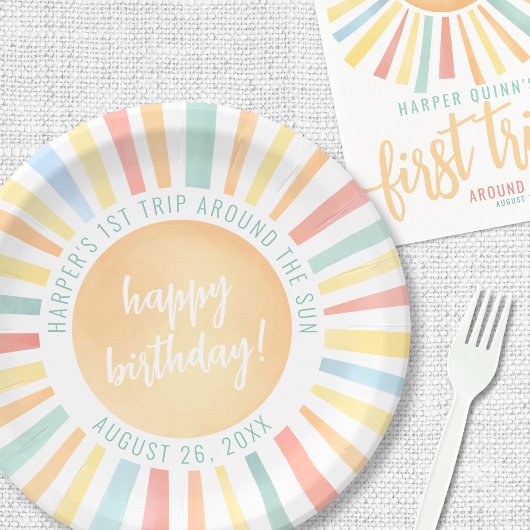 Eerste reis rond de Zon 1e verjaardag Papieren Bordje