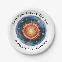 Eerste reis rond de Zon 1e verjaardag Papieren Bordje
