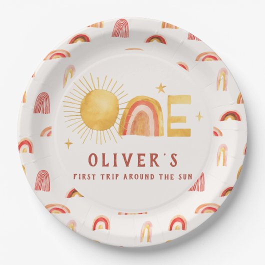 Eerste reis rond de zon | 1e verjaardag papieren bordje (Voorkant)